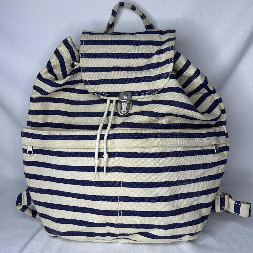 Baggu Canvas Striped Backpack Blue White 100% Recycled Cotton